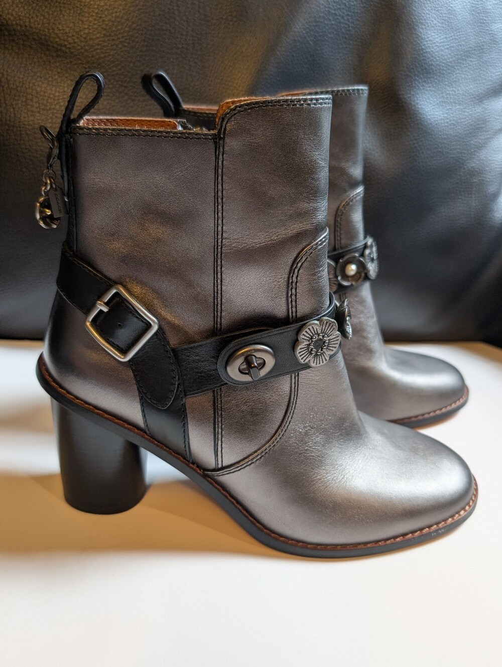 Coach 1941 Tea Rose Womens Moto Boots Metallic Size 7 New No Box